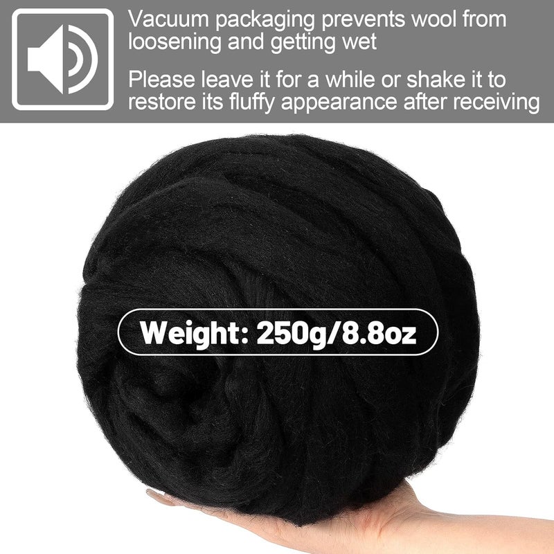 Big Gun Natural Wool Roving - 8.8 oz Fibre Roving Yarn Needle Felting Wool Hand Spinning for Beginners Adult DIY Craft Supplies Materials - Black - Image 4
